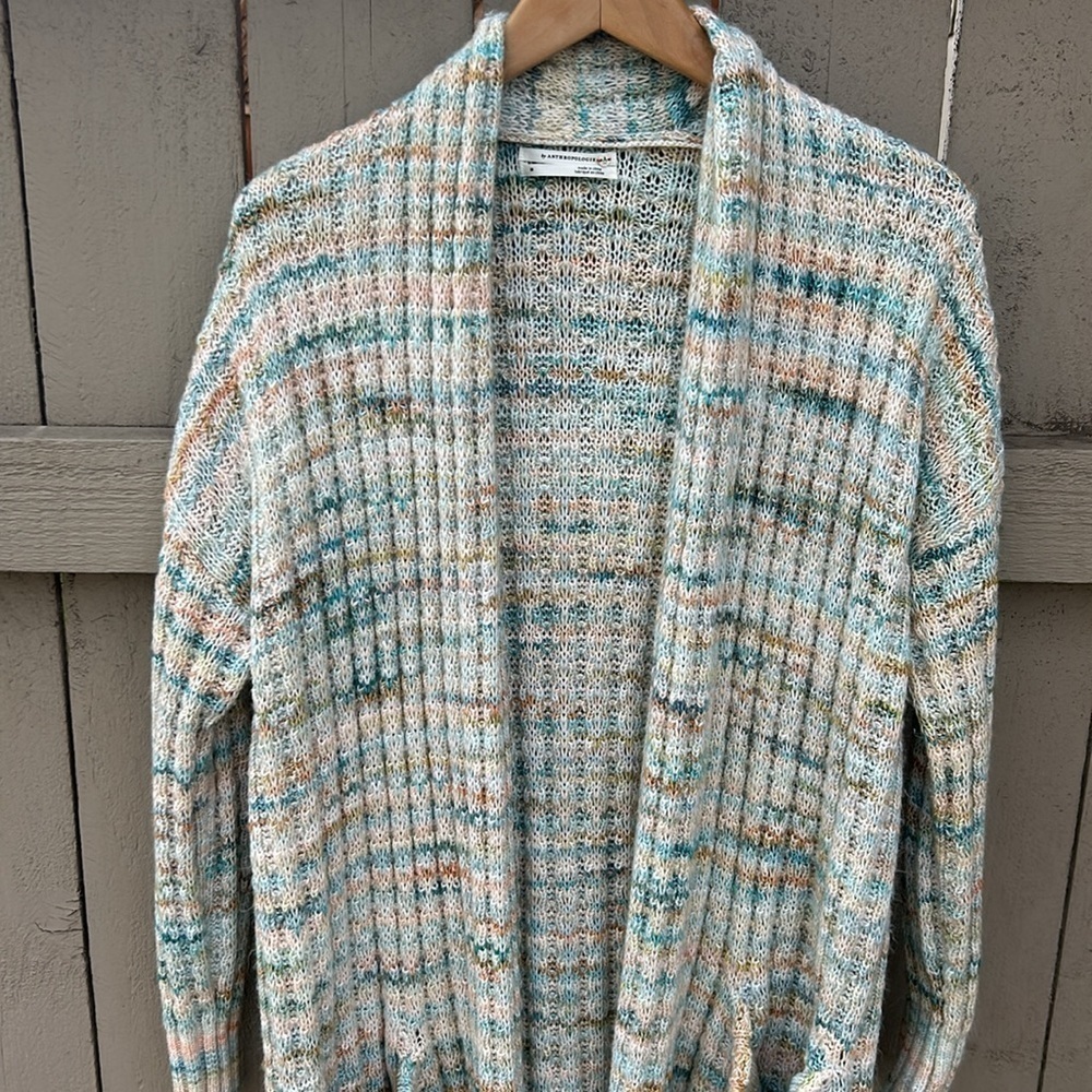 Anthropologie Space-Dyed Longline Cardigan Sweater Size M Bohemian Cottagecore - Picture 6 of 12